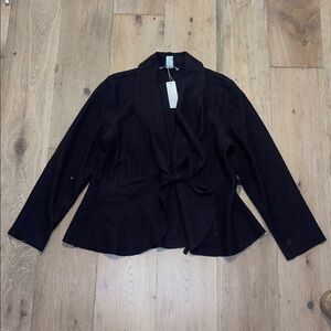 TWO STAR DOG Black Boiled Wool Wrap Tie Jacket sweater xl minimalist contemporar